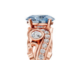 Rose gold Fancy Blue Oval Cut Diamond Solitaire Ring with Milgrain Pavé Band and Four-Prong Setting_178