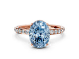 Rose gold Fancy Blue Oval Cut Diamond Solitaire Ring with Pavé Band and Hidden Halo_19