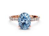 Rose gold Fancy Blue Oval Cut Diamond Solitaire Ring with Pave Band and Four Prong Setting_91