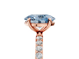 Rose gold Fancy Blue Oval Cut Diamond Solitaire Ring with Pave Band and Four Prong Setting_96