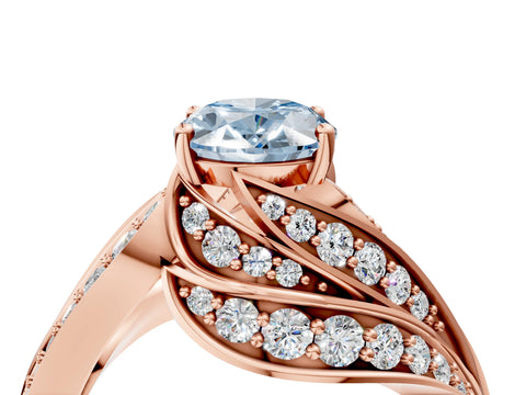 Rose gold Fancy Blue Oval Cut Diamond Solitaire Ring with Prong Setting and Twisted Pavé Band_4