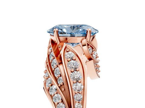 Rose gold Fancy Blue Oval Cut Diamond Solitaire Ring with Prong Setting and Twisted Pavé Band_5