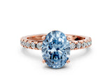Rose gold Fancy Blue Oval Cut Diamond Solitaire Ring with Round  Pavé Band and Four-Prong Setting_36
