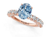 Rose gold Fancy Blue Oval Cut Diamond Solitaire Ring with Shared Prong Pavé Band and Four-Prong Setting_58