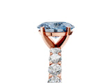 Rose gold Fancy Blue Oval Cut Diamond Solitaire Ring with Shared Prong Pavé Band and Four-Prong Setting_62