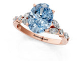 Rose gold Fancy Blue Oval Cut Diamond Solitaire Ring with Side Stones and Four-Prong Setting_70