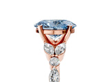 Rose gold Fancy Blue Oval Cut Diamond Solitaire Ring with Side Stones and Four-Prong Setting_74