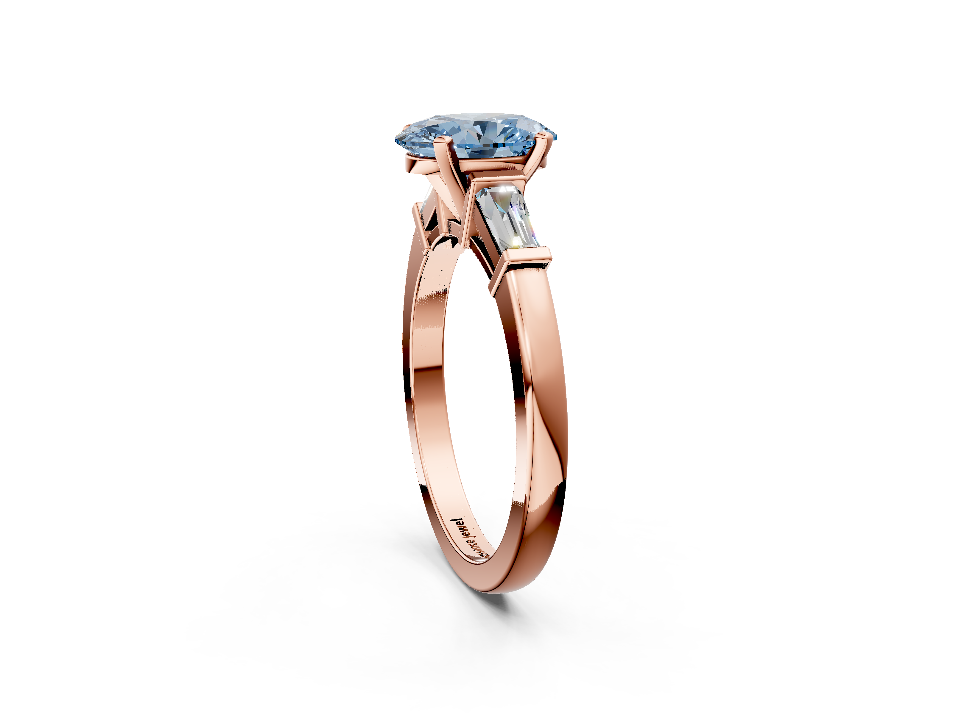 Rose gold Fancy Blue Oval  Cut Diamond Solitaire Ring with Tapered Baguette Accents and Four-Prong Setting_26