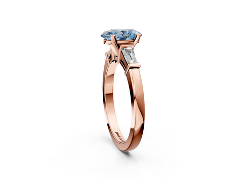 Rose gold Fancy Blue Oval  Cut Diamond Solitaire Ring with Tapered Baguette Accents and Four-Prong Setting_26
