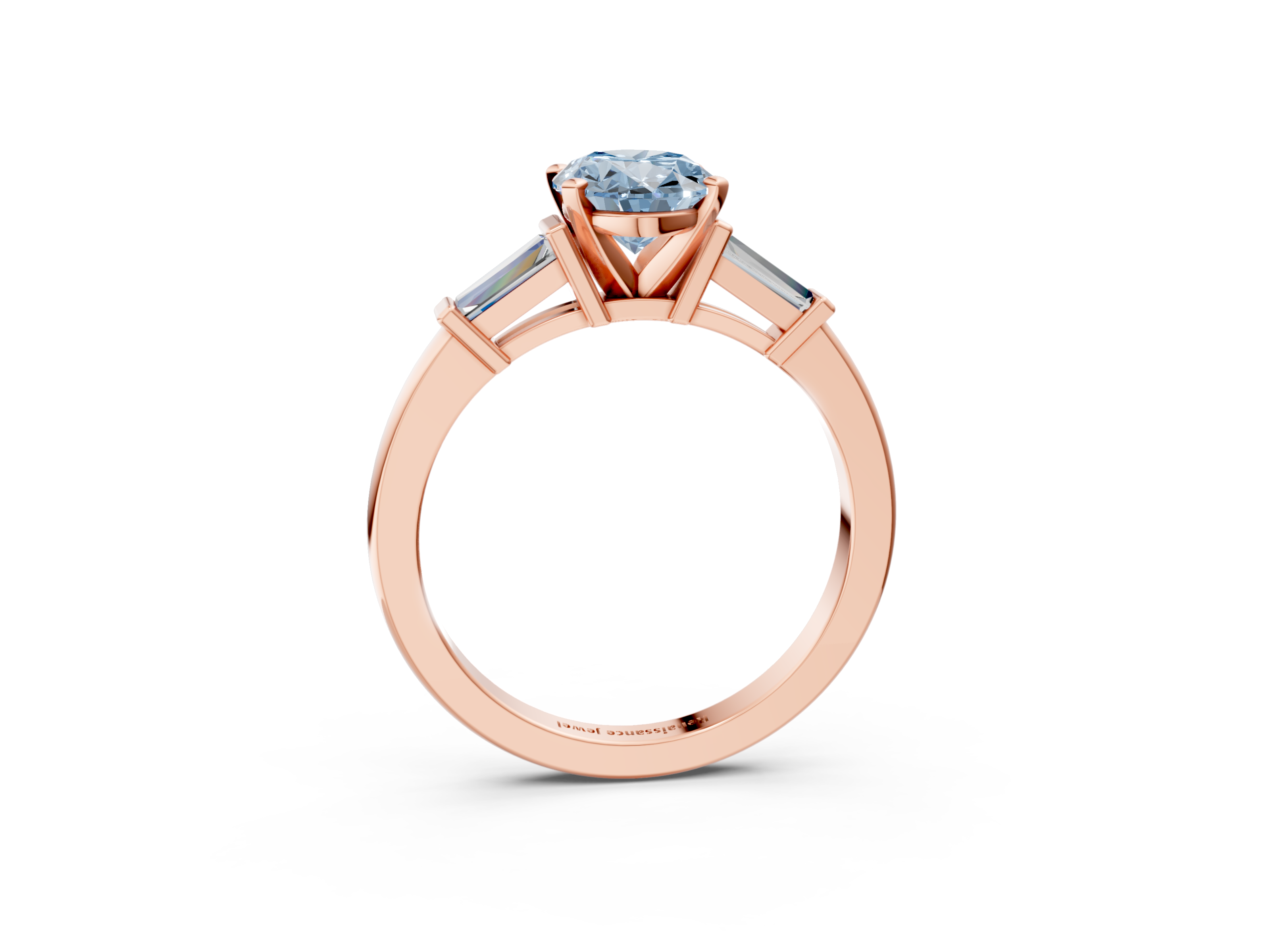 Rose gold Fancy Blue Oval  Cut Diamond Solitaire Ring with Tapered Baguette Accents and Four-Prong Setting_27