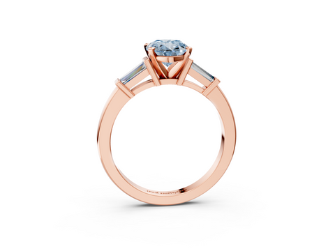 Rose gold Fancy Blue Oval  Cut Diamond Solitaire Ring with Tapered Baguette Accents and Four-Prong Setting_27