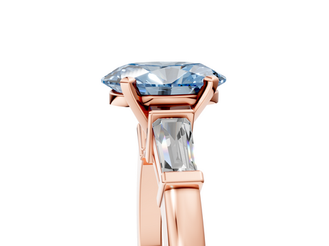 Rose gold Fancy Blue Oval  Cut Diamond Solitaire Ring with Tapered Baguette Accents and Four-Prong Setting_29