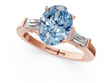 Rose gold Fancy Blue Oval  Cut Diamond Solitaire Ring with Tapered Baguette Accents and Four-Prong Setting_59
