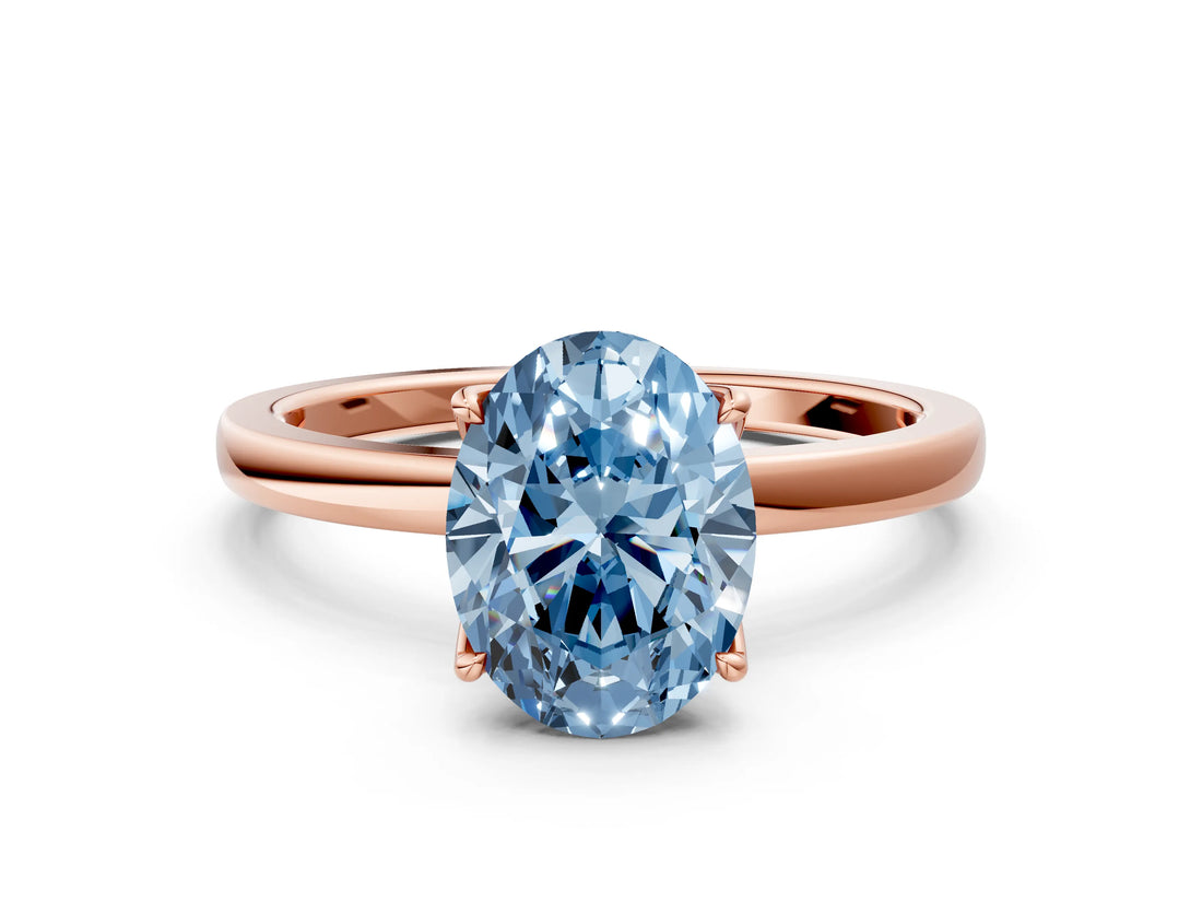 Rose gold Fancy Blue Oval Cut Diamond Solitaire Ring with Thin Band and Prong Setting_12
