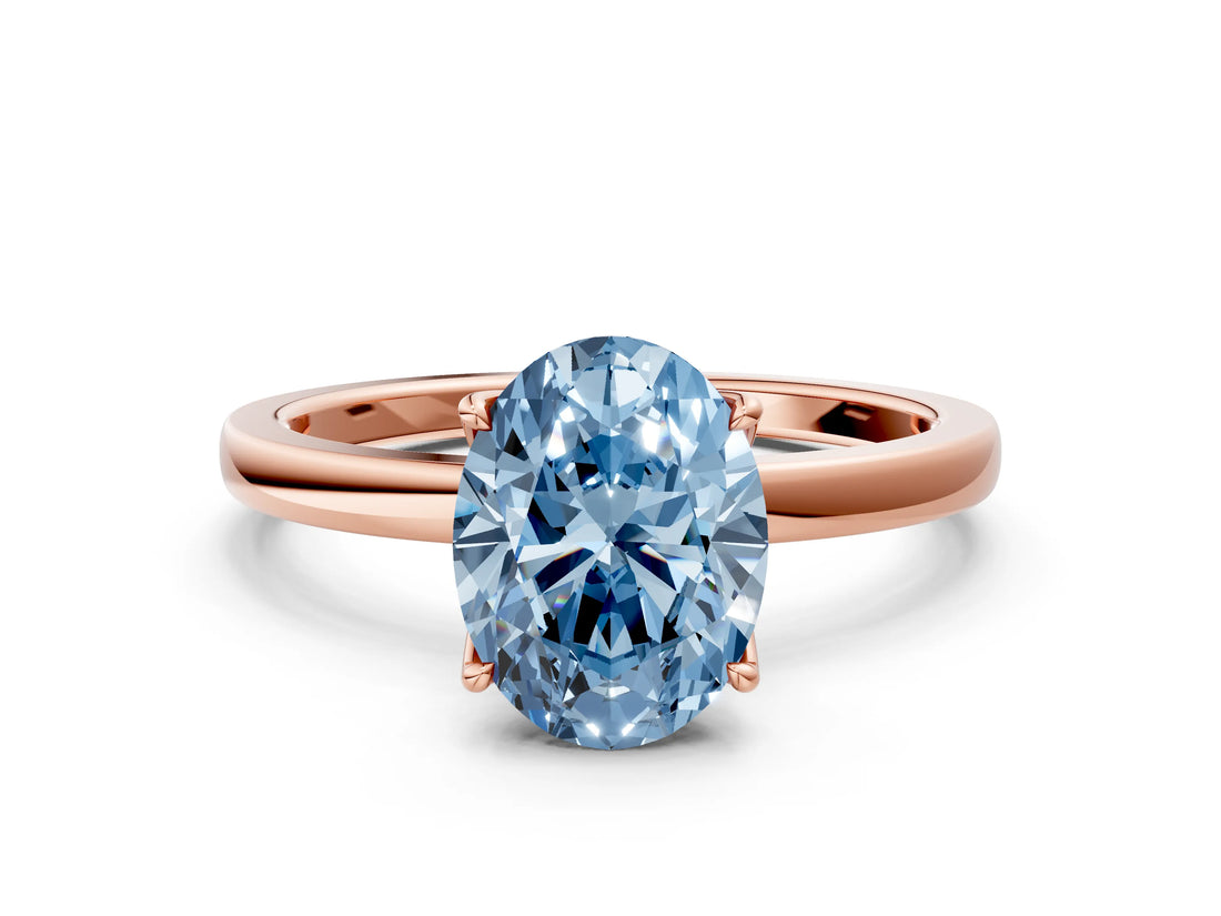 Rose gold Fancy Blue Oval Cut Diamond Solitaire Ring with Thin Band and Prong Setting_24