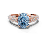 Rose gold Fancy Blue Oval Cut Diamond Solitaire Ring with Three-Row Pavé Band and Four-Prong Setting_37