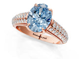 Rose gold Fancy Blue Oval Cut Diamond Solitaire Ring with Three-Row Pavé Band and Four-Prong Setting_38