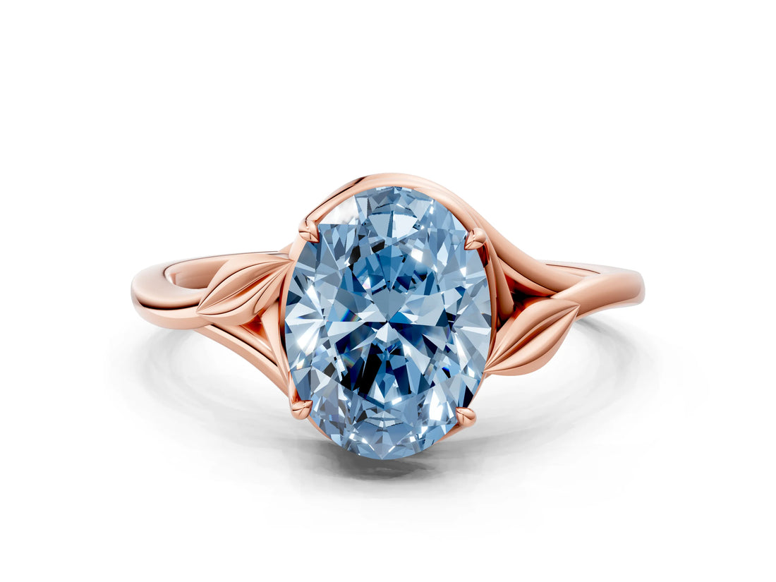 Rose gold Fancy Blue Oval Cut Diamond Solitaire Ring with Twist Band and Four-Prong Setting_57