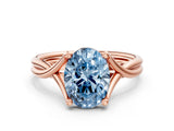 Rose gold Fancy Blue Oval Cut Diamond Solitaire Twist Band Prong Setting Ring_67
