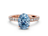 Rose gold Fancy Blue Oval  Cut Diamond Solitaire with Pave Band and Four-Prong Setting 1