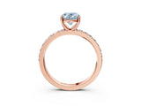 Rose gold Fancy Blue Oval  Cut Diamond Solitaire with Pave Band and Four-Prong Setting 4