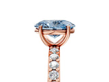 Rose gold Fancy Blue Oval  Cut Diamond Solitaire with Pave Band and Four-Prong Setting