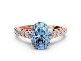 Rose gold Fancy Blue Oval  Cut Diamond Solitaire with Pave Band and Four-Prong Setting_164