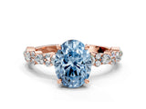 Rose gold Fancy Blue Oval Cut Diamond Solitaire with Side Stones, Pave Band, Four-Prong Setting_99