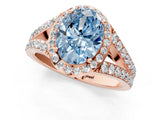 Rose gold Fancy Blue Oval Cut Diamond Split Shank Halo Ring with Four-Prong Setting_59
