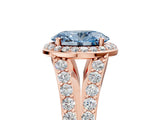 Rose gold Fancy Blue Oval Cut Diamond Split Shank Halo Ring with Four-Prong Setting_63