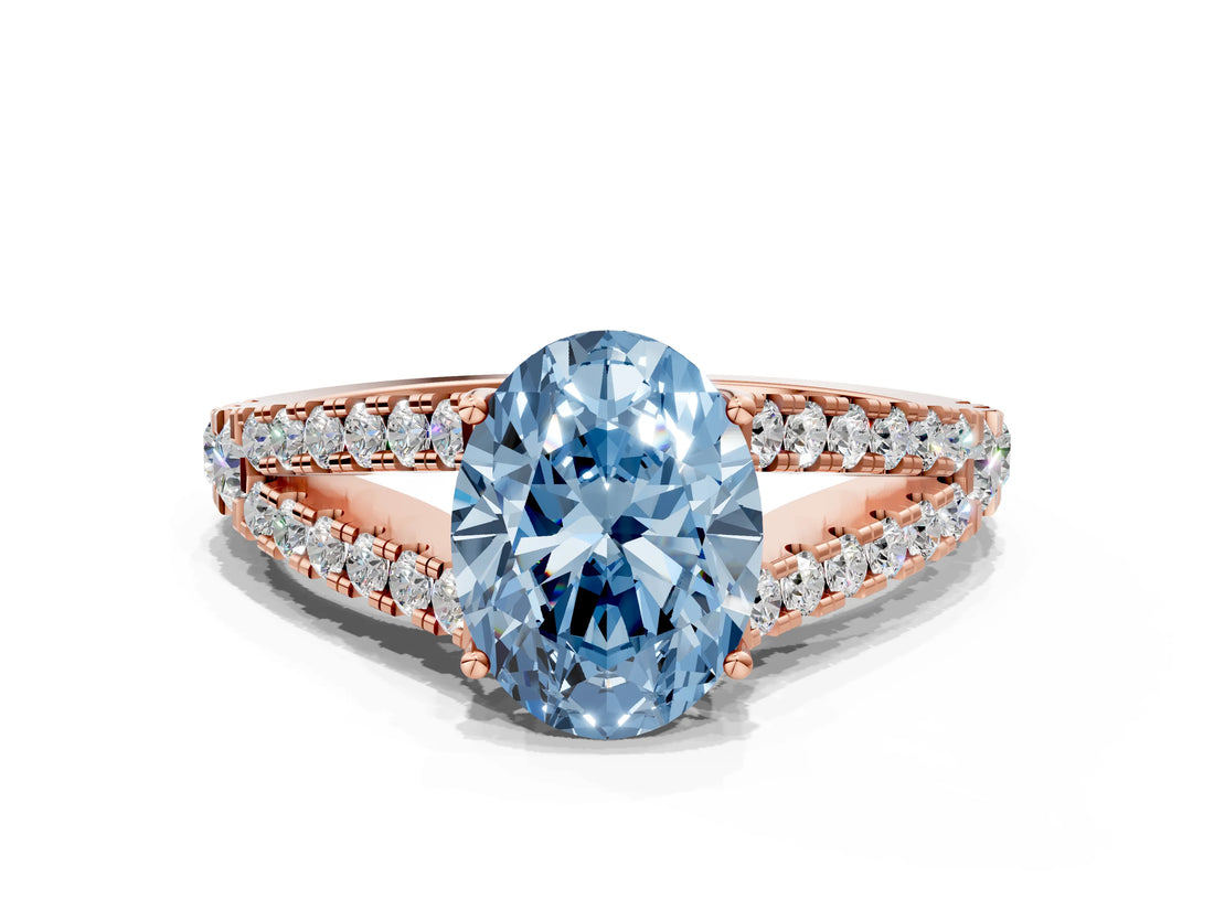 Rose gold Fancy Blue Oval Cut Diamond Split Shank Pavé Engagement Ring with Four-Prong Setting_65