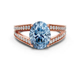 Rose gold Fancy Blue Oval Cut Diamond Split Shank Ring with Pavé Band and Four-Prong Setting_43