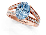 Rose gold Fancy Blue Oval Cut Diamond Split Shank Ring with Pavé Band and Four-Prong Setting_44