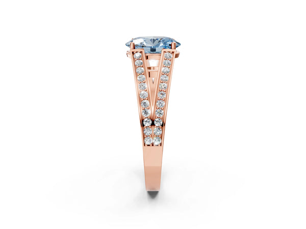 Rose Gold Oval Pave Split Shank Engagement Ring Setting for Fancy Blue Center with Engraved Sides