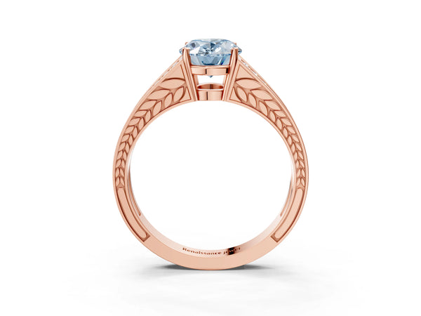 Rose Gold Oval Pave Split Shank Engagement Ring Setting for Fancy Blue Center with Engraved Sides