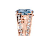 Rose gold Fancy Blue Oval Cut Diamond Split Shank Ring with Pavé Band and Four-Prong Setting_48