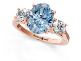 Rose gold Fancy Blue Oval Cut Diamond Three-Stone Engagement Ring with Prong Setting and Pavé Band_1