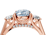Rose gold Fancy Blue Oval Cut Diamond Three-Stone Engagement Ring with Prong Setting and Pavé Band_4