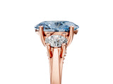 Rose gold Fancy Blue Oval Cut Diamond Three-Stone Engagement Ring with Prong Setting and Pavé Band_5
