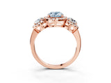 Rose gold Fancy Blue Oval Cut Diamond Three-Stone Halo Ring with Prong Setting and Pavé Accents_3