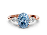 Rose gold Fancy Blue Oval Cut Diamond Three-Stone Ring with Pear Side Stones and Four-Prong Setting_60