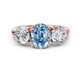 Rose gold Fancy Blue Oval Cut Diamond Three-Stone Ring with Prong Setting and Classic Band_111