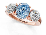 Rose gold Fancy Blue Oval Cut Diamond Three-Stone Ring with Prong Setting and Classic Band_112