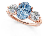 Rose gold Fancy Blue Oval Cut Diamond Three-Stone Ring with Prong Setting and Pavé Band_1
