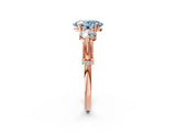 Rose gold Fancy Blue Oval Cut Diamond Three-Stone Ring with Prong Setting and Pavé Band_2