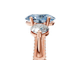 Rose gold Fancy Blue Oval Cut Diamond Three-Stone Ring with Prong Setting and Pavé Band_5