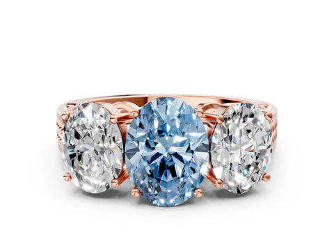 Rose gold Fancy Blue Oval Cut Diamond Three-Stone Ring with Prong Setting and Textured Band_12