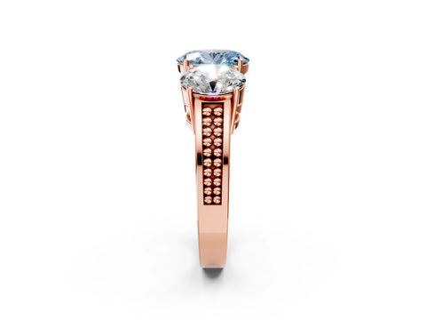 Rose gold Fancy Blue Oval Cut Diamond Three-Stone Ring with Prong Setting and Textured Band_14