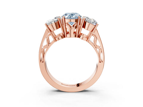 Rose gold Fancy Blue Oval Cut Diamond Three-Stone Ring with Prong Setting and Textured Band_15