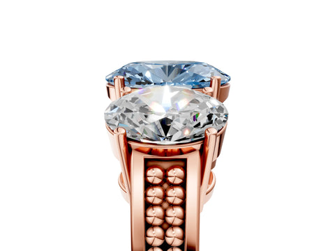 Rose gold Fancy Blue Oval Cut Diamond Three-Stone Ring with Prong Setting and Textured Band_17